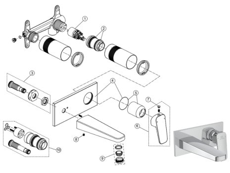 Ideal Standard Ceraplan single lever wall mounted basin mixer (BD244AA) spares breakdown diagram