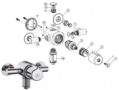 Ideal Standard shower valve (A5322AA) spares breakdown diagram