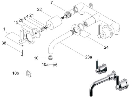 Ideal Standard Silver basin taps - chrome (E0063AA) spares breakdown diagram