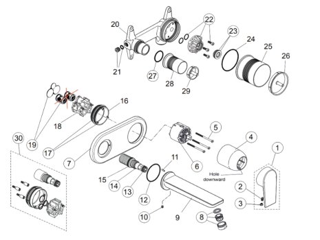 Ideal Standard Tesi single lever built In basin mixer (requires build In Kit A5948NU) (A6578AA) spares breakdown diagram