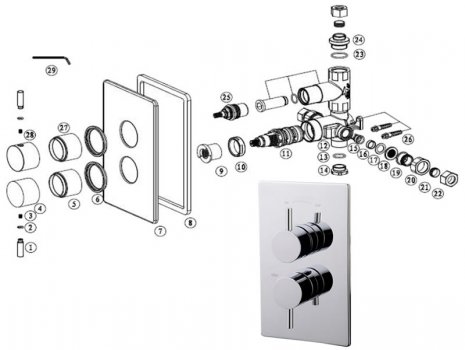 iflo Abingdon Thermostatic Shower Valve - Chrome (506148) spares breakdown diagram