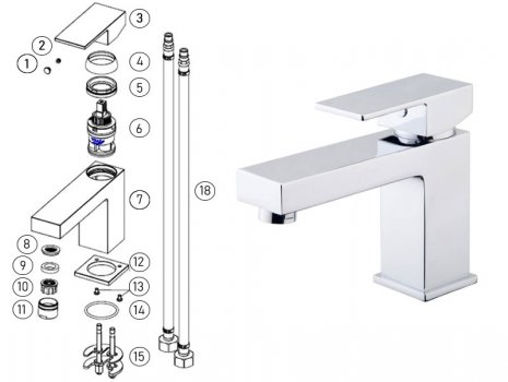 iflo Astria Basin Mixer - No Waste (295385) spares breakdown diagram