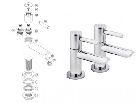 iflo Aura Basin Taps - Pair - Chrome (310802) spares breakdown diagram