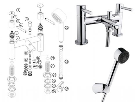 iflo Aura Bath Shower Mixer - Chrome (310804) spares breakdown diagram