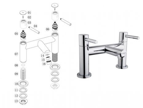 iflo Aura Deck Bath Filler - Chrome (310805) spares breakdown diagram