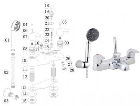 iflo Barcelona Bath Shower Mixer - Chrome (604587) spares breakdown diagram