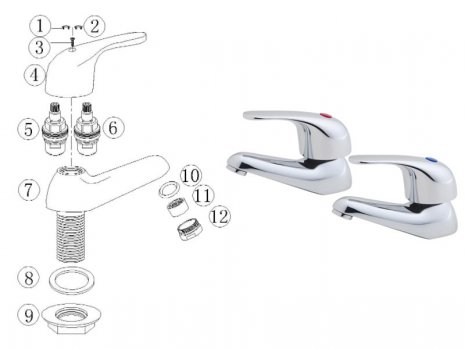 iflo Barcelona Bath Taps - Chrome (604586) spares breakdown diagram