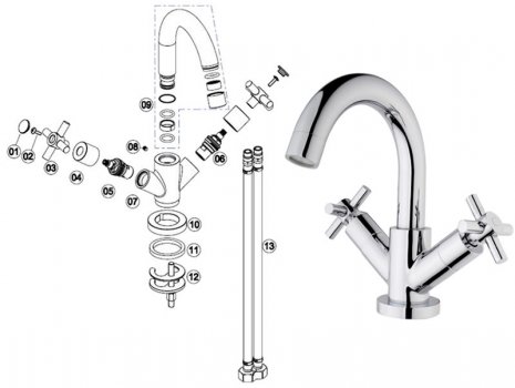 iflo Calm Basin Mixer - No Waste (295316) spares breakdown diagram