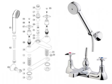 iflo Crosshead Bath Shower Mixer - Chrome (505126) spares breakdown diagram