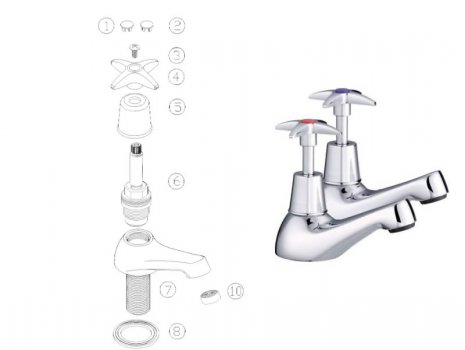 iflo Crosshead Bath Taps - Chrome (604582) spares breakdown diagram