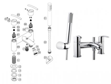 iflo Garda Bath Shower Mixer - Chrome (724739) spares breakdown diagram