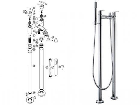 iflo Garda Floor Standing Bath Shower Mixer - Chrome (724742) spares breakdown diagram