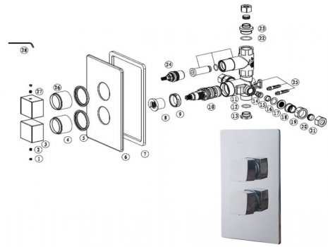 iflo Holton Thermostatic Shower - Chrome (312073) spares breakdown diagram