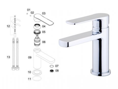 iflo Imiri Mono Basin Mixer - No Waste - Chrome (295753) spares breakdown diagram