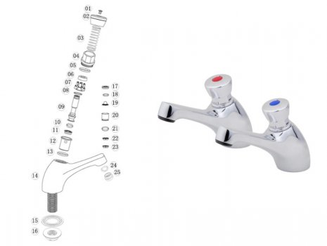 iflo Non Concussive Basin Taps - Chrome (604610) spares breakdown diagram