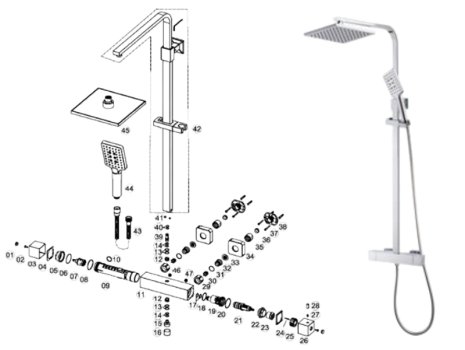 iflo Penrith Thermostatic Mixer Shower (483842) spares breakdown diagram
