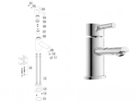 iflo Santerno Basin Mixer - No Waste - Chrome (683835) spares breakdown diagram