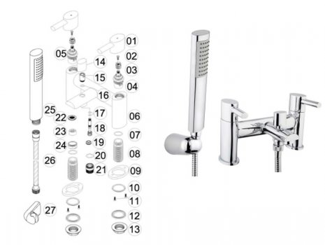 iflo Santerno Bath Shower Mixer - Chrome (714005) spares breakdown diagram