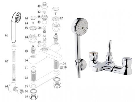 iflo Standard Base Bath Shower Mixer - Chrome (805777) spares breakdown diagram