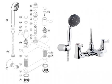 iflo Standard Lever Bath Shower Mixer - Chrome (805783) spares breakdown diagram