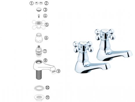 iflo Tatton Basin Taps - Chrome (604604) spares breakdown diagram