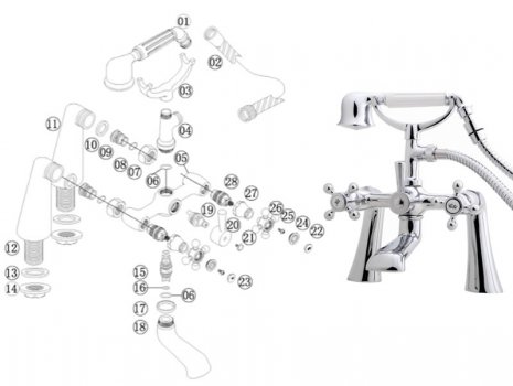 iflo Tatton Bath Shower Mixer - Chrome (604606) spares breakdown diagram