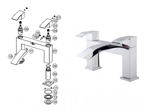 iflo Tolosa Bath Filler - Chrome (505154) spares breakdown diagram