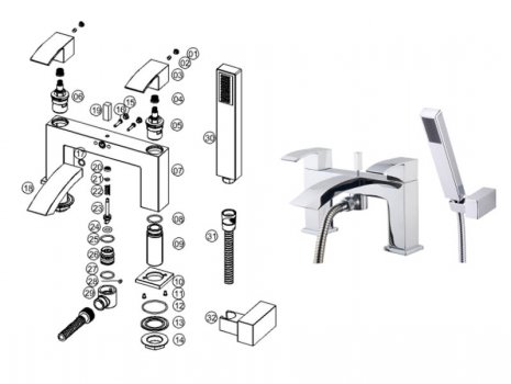 iflo Tolosa Bath Shower Mixer- Chrome (311094) spares breakdown diagram