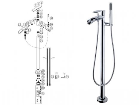 iflo Waterscade Floorstanding Bath Shower Mixer - Chrome (295671) spares breakdown diagram