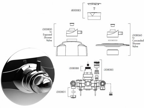 Inta iPlus Contemporary shower valve - chrome (I30025CP) spares breakdown diagram