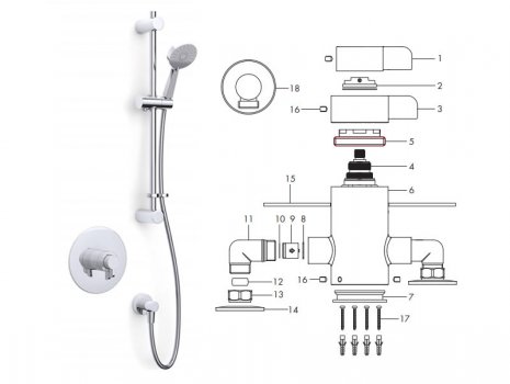 Inta Puro thermostatic mixer shower - concealed (PU70024CP) spares breakdown diagram