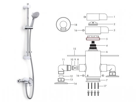 Inta Puro thermostatic mixer shower - exposed (PU70014CP) spares breakdown diagram