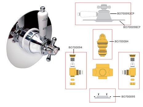 Inta Traditional exposed shower (50015CP) spares breakdown diagram