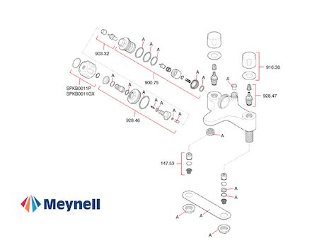 Meynell Virtuoso Bonus bath shower mixer (MK1) spares breakdown diagram