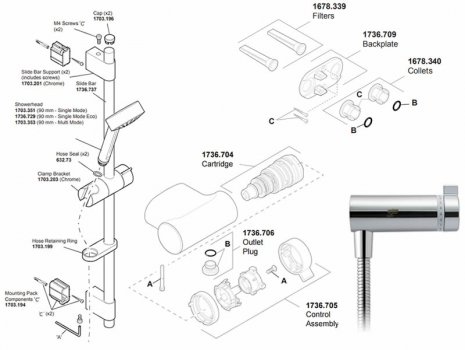 Mira Agile SS EV - single control - chrome (1.1736.401) spares breakdown diagram