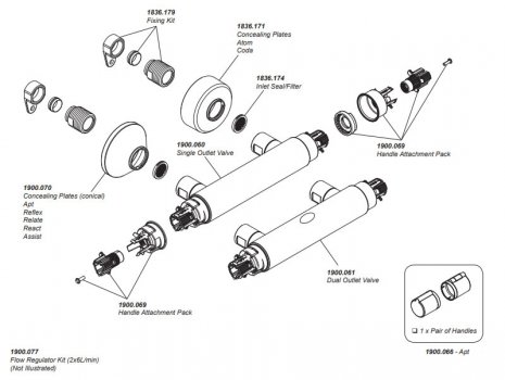 Mira Apt bar shower mixer - chrome (1.1878.007) spares breakdown diagram