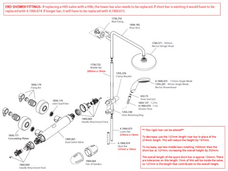 Mira Coda Pro ERD Mk 4 Thermostatic Bar Mixer Shower - Chrome (1.1836.006) spares breakdown diagram