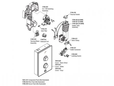 Mira Decor Dual Thermostatic Electric Shower 10.8kW - Black Onyx (1.1894.006) spares breakdown diagram