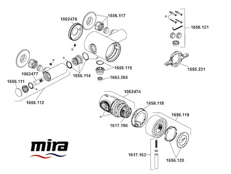 Mira Element EV MK1 Thermostatic Mixer Shower - Chrome (1.1656.001) spares breakdown diagram