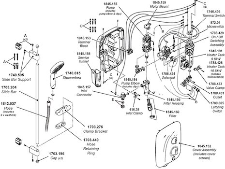 Mira Elite QT Pumped Electric Shower 9.8kW - White/Chrome (1.1845.001) spares breakdown diagram