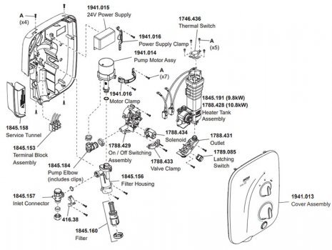 Mira Elite SE Pumped Electric Shower 10.8kW - White/Chrome (1.1941.002) spares breakdown diagram