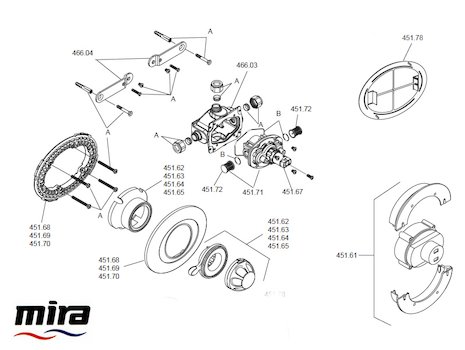 Mira Excel BIV (2006-on) Thermostatic Mixer Shower - Chrome (1.1518.303) spares breakdown diagram