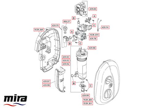 Mira Go Electric Shower 10.8kW - White/Chrome (1539.375) spares breakdown diagram