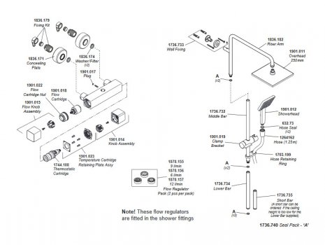 Mira Honesty ERD Thermostatic Bar Mixer Shower with Diverter - Chrome (1.1901.002) spares breakdown diagram