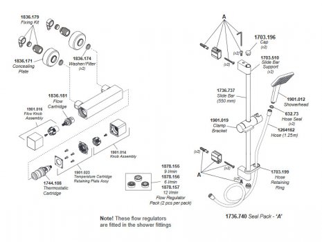 Mira Honesty EV Thermostatic Bar Mixer Shower - Chrome (1.1901.001) spares breakdown diagram