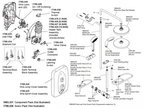 Mira Jump Dual Thermostatic Electric Shower 9.5kW - White/Chrome (1.1788.578) spares breakdown diagram