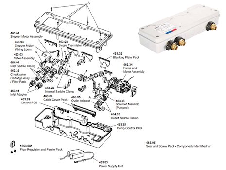 Mira Magna pumped digital mixer spares breakdown diagram