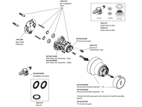 Mira Minimal Exposed Mixer Shower - Matt Black (39584W-BL) spares breakdown diagram