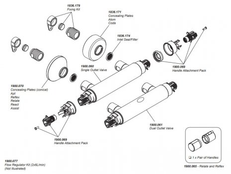 Mira Reflex EV MK2 bar shower mixer - chrome (REFLEX MK2) spares breakdown diagram
