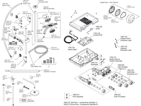 Mira Platinum Dual Rear Fed Digital Shower - High Pressure (1.1796.003) spares breakdown diagram